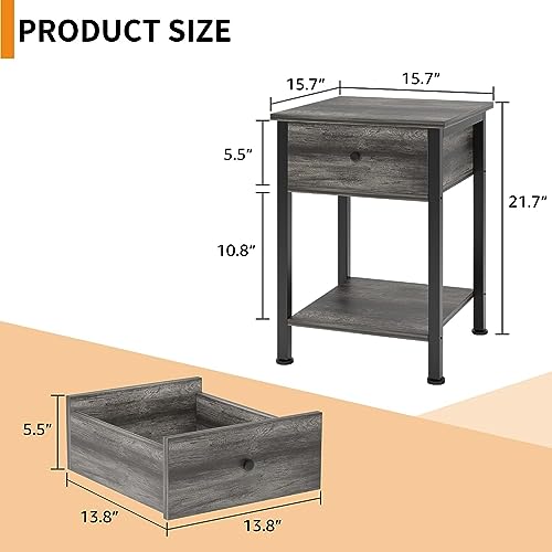 SKY-TOUCH Nightstand 40 * 40cm Bedside Cabinet with Drawer, Bedside Table Wood Night Stand Modern End Table Side Table for Bedroom and Living Room, Sturdy Steel Frame, Easy Assembly