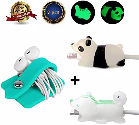 Earphone Earbud Case,Silicone Earphone Earbud Holder Cord Wrap Winder Organizer Headphone Case/Earbuds Cord Organizer with Luminous Cable Protector -3Pcs by HSWT (Sky Blue)