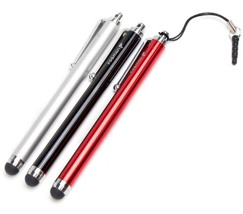 Fosmon Trio Capacitive Tip Stylus Pack for Kindle Fire, Apple iPhone, iPod Touch, iPad, HTC, Samsung & Motorola Android Phones (Black, Silver, Red)