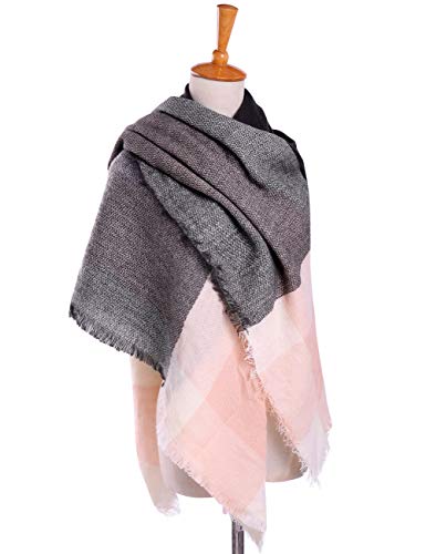 Bess Bridal Women's Plaid Blanket Winter Scarf Warm Cozy Tartan Wrap Oversized Shawl Cape