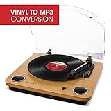ION Audio Max LP | 3-Speed Belt Drive Turntable with Built-In Speakers & 1/8" Aux Input (Natural Wood)