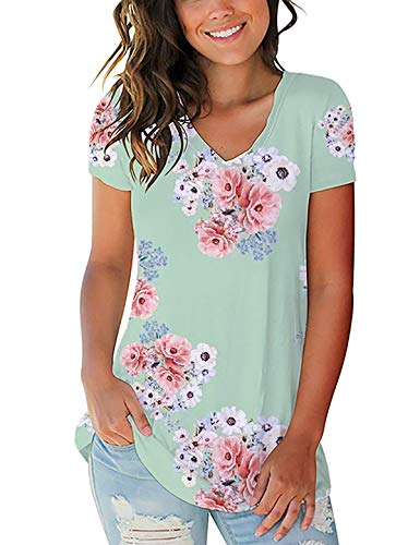 V Neck T Shirts Women Summer Short Sleeve Loose Fitting Cute Tops