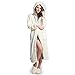 KEMUSI Hooded Cream Herringbone Women's Soft Spa Long Kimono Bathrobe,Comfy Full Length Warm Nightdress M