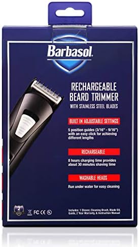 Amazon Com Barbasol Rechargeable Electric Beard Trimmer With Stainless Steel Blades And Adjustable Settings Home Kitchen