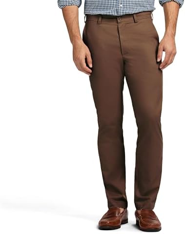 IZOD Men's American Chino Flat Front Straight Fit Pant, Decaf