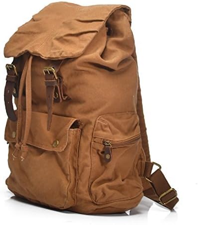 Muchuan Vintage Canvas Backpack Leather Hiking Travel Military Satchel School Bag