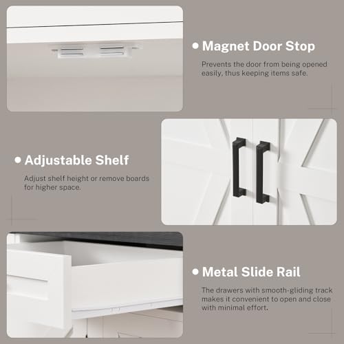 FIONESO 55”W Buffet Cabinet with 3 Large Drawers & 2 Adjustable Shelves, Farmhouse Sideboard Cabinet, Coffee Bar, TV Stand, for Kitchen,Living Room, White,40×140×80CM