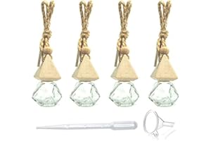 USROMMANER 4 Pack,6ml(1/5 Fl Oz) Refillable Car Essential Oil Diffuser,Empty Car Air Freshener Pendant Perfume Aromatherapy Vials-Clear Glass Bottle With Wooden Caps & Hanging String-FREE 1 Funnel&Dropper