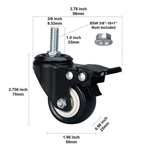 WHARSTM 2” Casters, 3/8”16 * 1”(Screw Diameter 3/8”, Screw Length 1