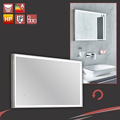 "Ares" Designer LED Back Lit Bathroom Mirror & Polished Stainless Frame - On/Off Sensor & Heat Demister- 1000mm (w) x 550mm (h) x 50mm (d)