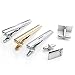 PiercingJ 5pcs Set Stainless Steel Exquisite GQ Classic Tie Bar Clip & Cufflinks, 2.3Inches
