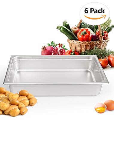 Steam Table Pan Full Size 4 inch, Hotel Pans Stainless Steel 6 Pack, ATOSA A2004 Buffet Food Pans Sets