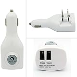 White 2-in-1 Car Home Wall Travel Charger Adapter Dual USB Ports for iPhone 6 6S, Plus, 5S 5C 5 4S - Samsung Galaxy S6, S6 Edge, S5, S4, S3, Mini, Active - Galaxy Note 5 4 3 2 Edge - LG G2 G3 G4 V10