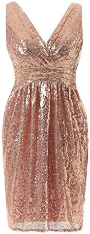 Gaddrt Dress Women's Ladies Sexy Sparkle Glitzy Glam Sequin V-Neck Sleeveless Party Club Mini Dress