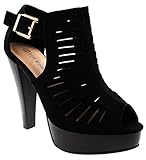 Top Moda Women's Table-6 Peep Toe Gladiator Bootie Platform Sandal Chunky Heel Closed Back T-Strap