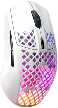 SteelSeries Aerox 3 Wireless - Mouse para jogos perfurado RGB - Design ultraleve resistente à água - Sensor ótico TrueMove Air 18K DPI - Neve