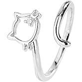 Cute Cat Open Rings for Women Adjustable Lovely CZ Kitten Cats Animal Finger Band Dainty Middle Tail Eternity Stacking Ring Fashion Chic Cocktail Party Jewelry for Daughter Pet Lovers