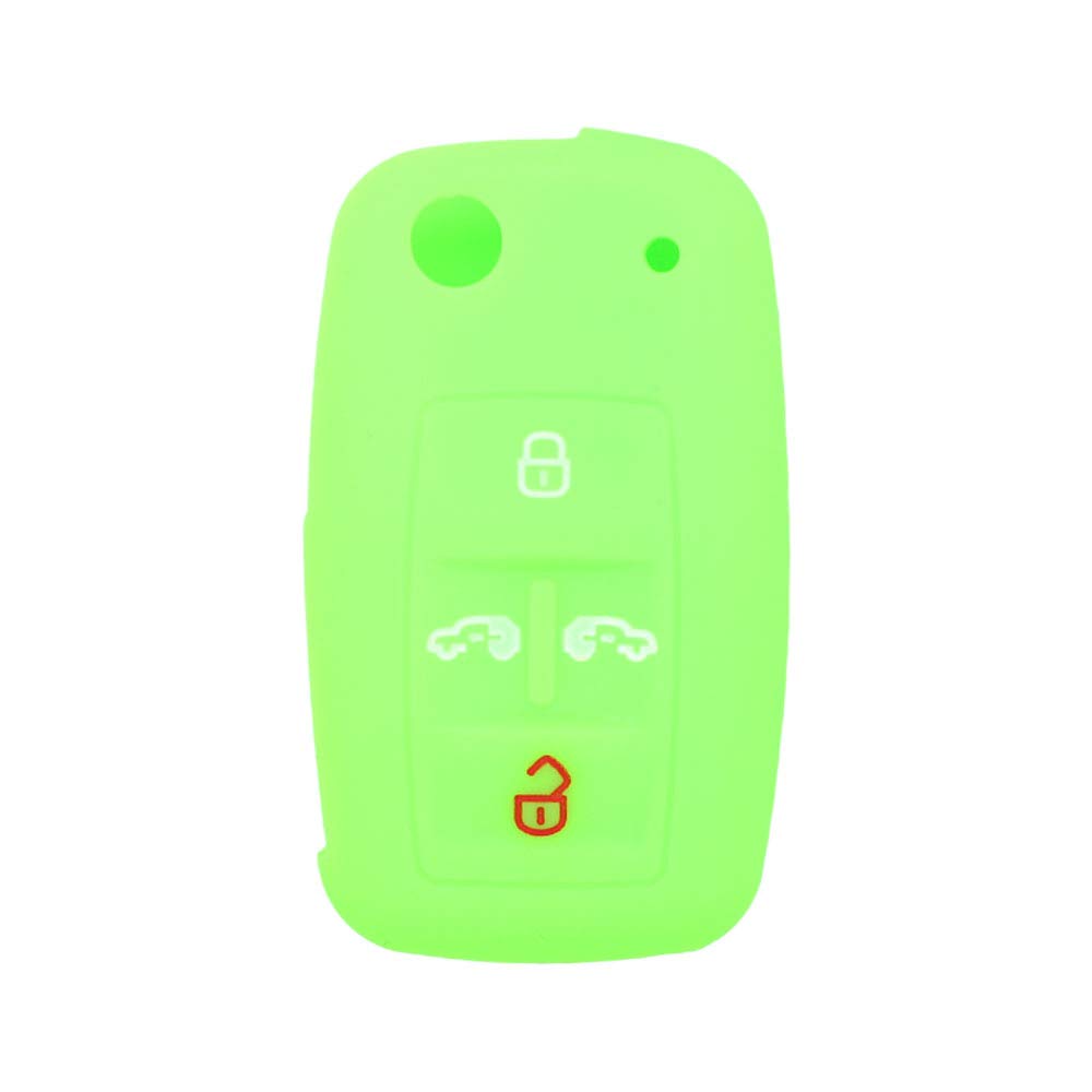 BROVACS Silicone Cover Protector Case Holder Skin Jacket Compatible with VOLKSWAGEN Multivan Sharan Caravelle Transporter Caddy SEAT Alhambra 4 Button Flip Remote Key Fob CV9808 Neon Green
