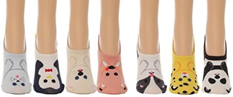 Women's No Show Animal Character Fun Socks -Hidden Flat Boat Line- w/ Silicon Pad - (7 pair set) (One Size (5-8), Multi)