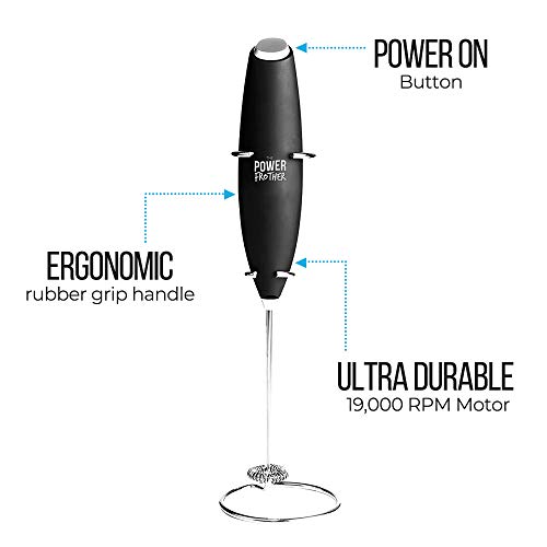 Milk Frother Black Power Frother Ultra Durable Electric Handheld Battery Operated for