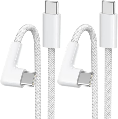 USB C auf USB C Kabel [2 Stück 2M], 60W USB C Kabel 90 Grad Winkel Ladekabel USB C Schnellladekabel Nylon USB C Ladekabel für Samsung S24/S23/S22, iPhone 16/15/14 Pro Max