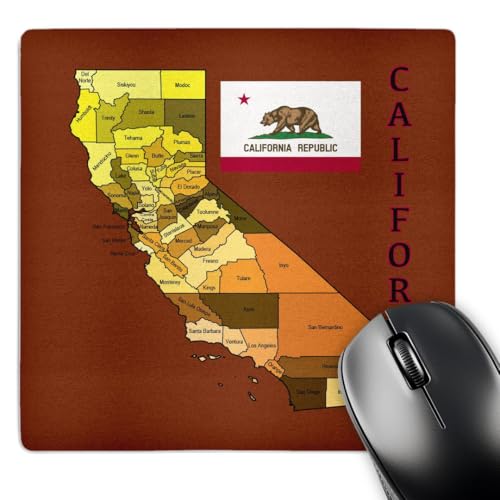 3dRose LLC 8 x 8 x 0.25 Inches Mouse Pad, Map and Flag of The State of Californ…