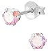 Hypoallergenic Sterling Silver Round Pink AB Crystal Stud Earrings for Kids (Nickel Free)