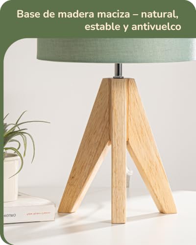 EDISHINE LED Table Lamp, Linen Shade and Wooden Base, Set of 2 Modern Table Lamp, Warm White Light 2700K, E27 Table Lamp for Bedroom and Living Room, 4W LED Bulb Included