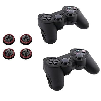 Insten [2 Stück] Super Grip Premium-Silikonhülle (Schwarz) + [2 Paar / 4 Stück] Silikon-Analog-Daumengriffstäbchenabdeckung (