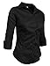 NE PEOPLE Button Down Shirt - Women's 3/4 Sleeve Roll Up Stretch Collar Office Work Formal Casual Basic Blouse Top NEWT01 Black XS