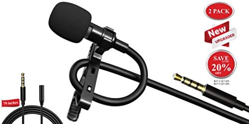 Lavalier Microphone Clip On Mic - Omnidirectional Lapel Microphone for Camera, Laptop, Smartphone, iPhone - Perfect for Recording Youtube, Interview, Video Conference, Podcast, Voice Dictation