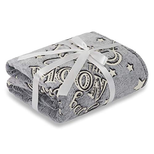 Good Karma Glow in The Dark Throw Blanket, I Love You to The Moon, Plush Soft, Fluffy, Fuzzy,Throw Blanket, Valentine Birthday, Holiday Fun Gift Teens, Kids Girls, Boys, Women Grey 50" X 60"