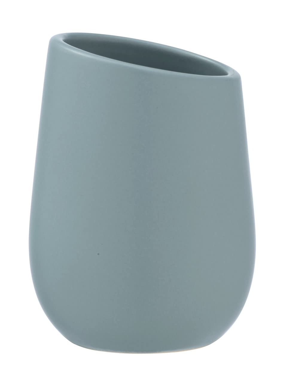 Wenko Badi Toothbrush Cup Blue Grey Ceramic with Matte Surface Toothbrush Cup for Storing Toothbrush and Toothpaste Diameter 8 x 11 cm