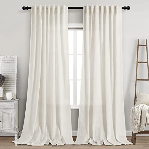 Extra Long Curtains 120 inch Length 2 Panels Back Tab Neutral Farmhouse
