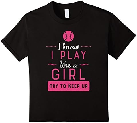 Kids Girls Softball Shirt -Girls Softball Gift- Play Like a Girl 8 Black