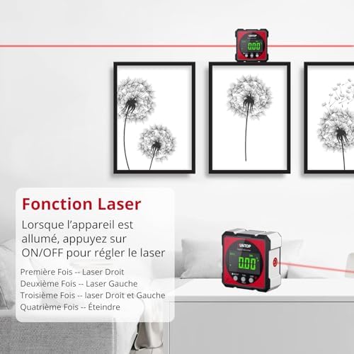 Inclinomètre Numérique Laser 4×90° Magnétique Rechargeable （Rouge）