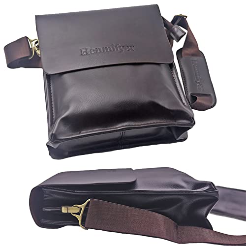 Henmifyer Mens Crossbody Bags Leather Messenger Shoulder Bag Side Sling Bag for Men Travel Work Business Magnetic Buckle Adjustable strap (Brown)