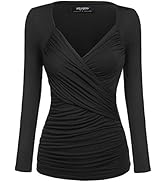 Zeagoo Women's Deep V Neck Long Sleeve Unique Cross-Front Wrap Sexy Slim Fit Fashion Tops