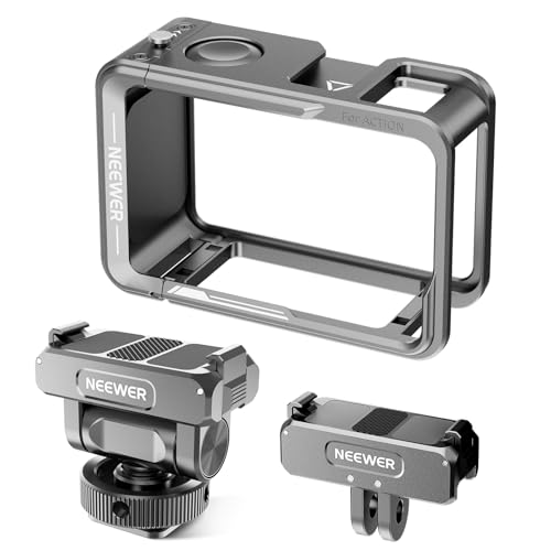 NEEWER Action Camera Cage Kit Compatible with DJI Osmo Action 5 Pro 4 3 DJI Mic, Protective Frame Accessories with Quick Release Cold Shoe Mount & Magnetic Mount Adapter, AC011+AC012+ AC014