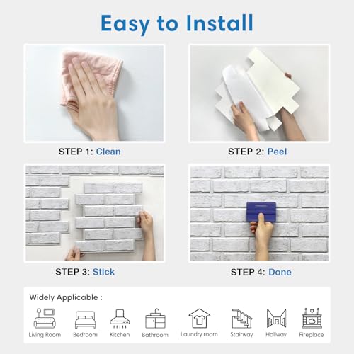 COMSTICKC 3D Adhesive Red Brick Wall Panels, 30 x 30 cm, PVC Self-Adhesive Wall Panels 3D Stone Decoration for Kitchen, Bathroom, Balcony