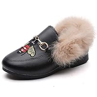 Fancyww Girls Princess Shoes Bee Pattern Winter Warm Fluffy Student Single Boots for Children Kid(Black-28/11 M US Little Kid)