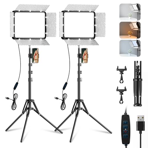 EMART 25 x 20 cm Photo Light with Magnetic Sunshade, 2 Pack of LED Video Lighting Panel 15 W Dimmable (2800K-7000K) Video Lamp for Live Streaming, Youtube and Vlog