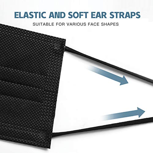 Msaaex Black Disposable Mask 4 Ply Disposable Face Masks, Mouth Cover with Adjustable Nose Wire