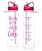 AQUANEÜ 30oz Inspirational Fitness Workout Sports Water Bottle with Time Marker | Measurements | Goal Marked Times for Measuring Your H2O Intake, BPA Free Non-Toxic Tritan 30 oz (Cake Fuchsia)