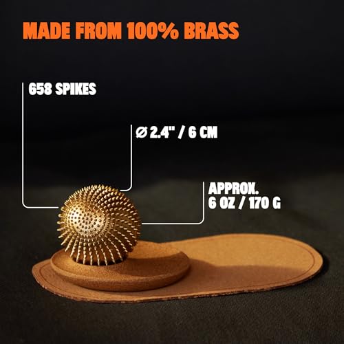 ShaktiMat Wonderball Acupressure Massage Ball, Cast in Brass with Natural Cork Rolling Mat & Stand included, Activate Trigger Points like Acupuncture to relieve Tension and Stress and help Relax