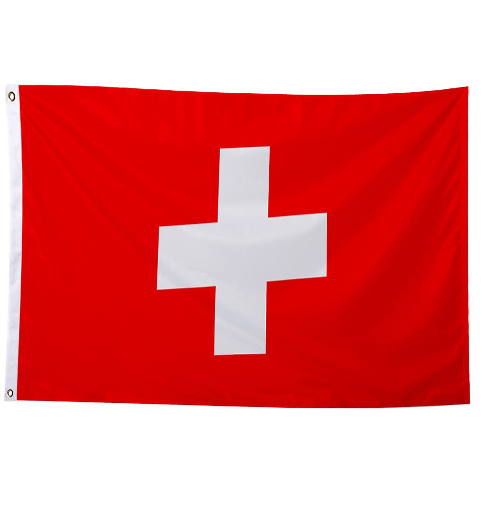 5x3Ft Swiss Flag, Durable Switzerland Flag with 2 Metal Eyelets Used Indoor and Outdoor, Bright Color National Flag Decorated in Sporting Events, Parties, Parade