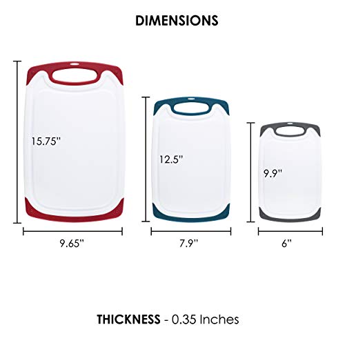 CHEF GRIDS Durable Plastic Cutting Board Set 3 Piece Chopping Board Thick Plastic, for Vegetable Meat or Cheese with Non-Slip Feet and Handles with Juice Groove | Plus Knife, Multi - Thumbnail 6