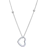 Vanbelle Sterling Silver Jewelry - Rhodium Plated with 925 Stamp - Minimalist Sliding Open Heart Pendant Necklace for Women - 16.5 Inches long + 2 Inches Extender - Valentine's Silver Heart Necklace