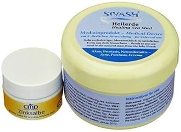 Set für Behandlung gegen Akne, Pickel, unreine, fettige Haut: SIVASH-Heilerde Gesichtsmaske 250g + Teebaumöl Heilerde Zinksal