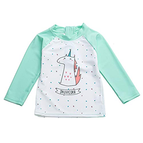 UV Sun Protective Baby Girls 2pc Swimsuit Long Sleeve Rash Guards Bathing Suit Ruffle Swimdress UPF 50+ Green 2-3T